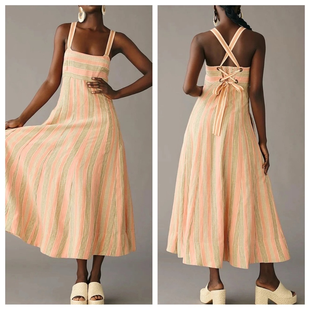 Anthropologie Peach & Cream Striped Maxi Dress